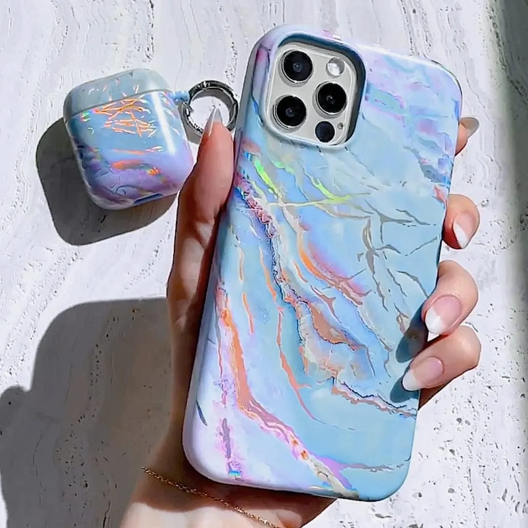 VELVET CAVIAR for iPhone 14 Case Marble - Girly Cute Protective Cover for Women - Compatible with MagSafe - 10ft Drop Tested - Holographic, Blue, Pink