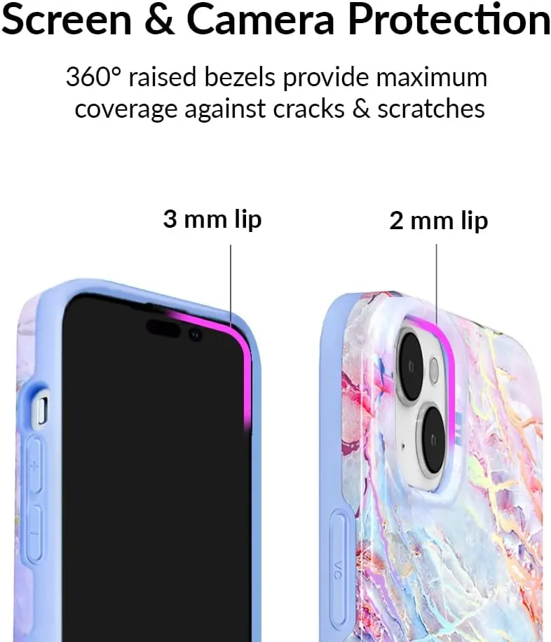 VELVET CAVIAR for iPhone 14 Case Marble - Girly Cute Protective Cover for Women - Compatible with MagSafe - 10ft Drop Tested - Holographic, Blue, Pink