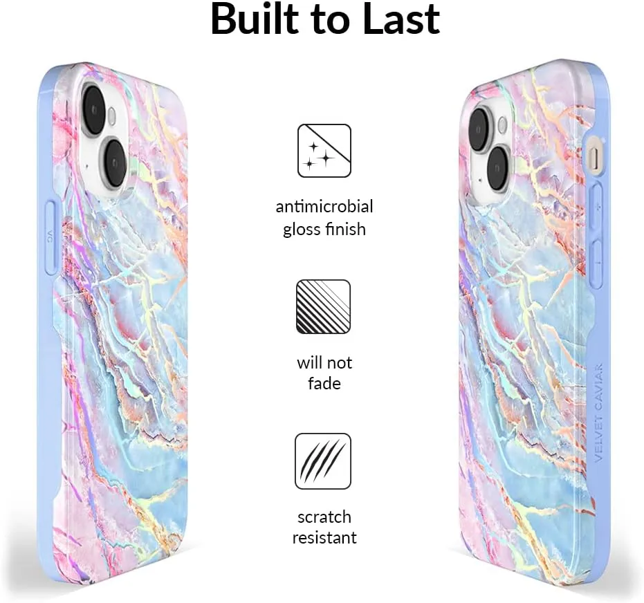 VELVET CAVIAR for iPhone 14 Case Marble - Girly Cute Protective Cover for Women - Compatible with MagSafe - 10ft Drop Tested - Holographic, Blue, Pink