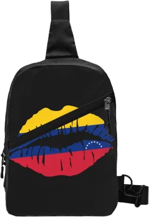 Venezuelan Venezuela Flag Lips Crossbody Bag Portable Sling Bags Foldable Chest Daypack Reusable Sports Shoulder Backpack Diagonally Casual Rucksack Travel Bag