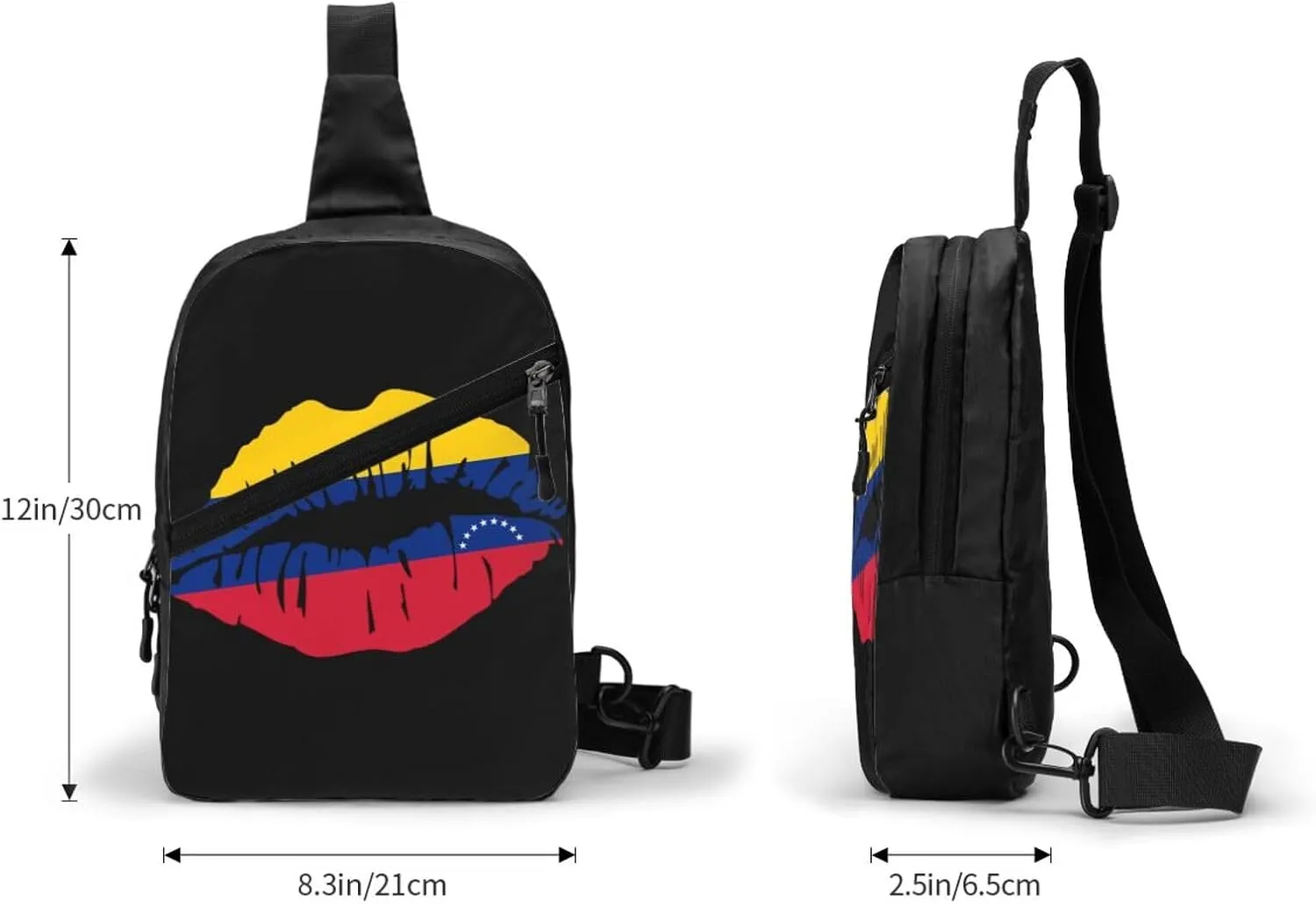 Venezuelan Venezuela Flag Lips Crossbody Bag Portable Sling Bags Foldable Chest Daypack Reusable Sports Shoulder Backpack Diagonally Casual Rucksack Travel Bag