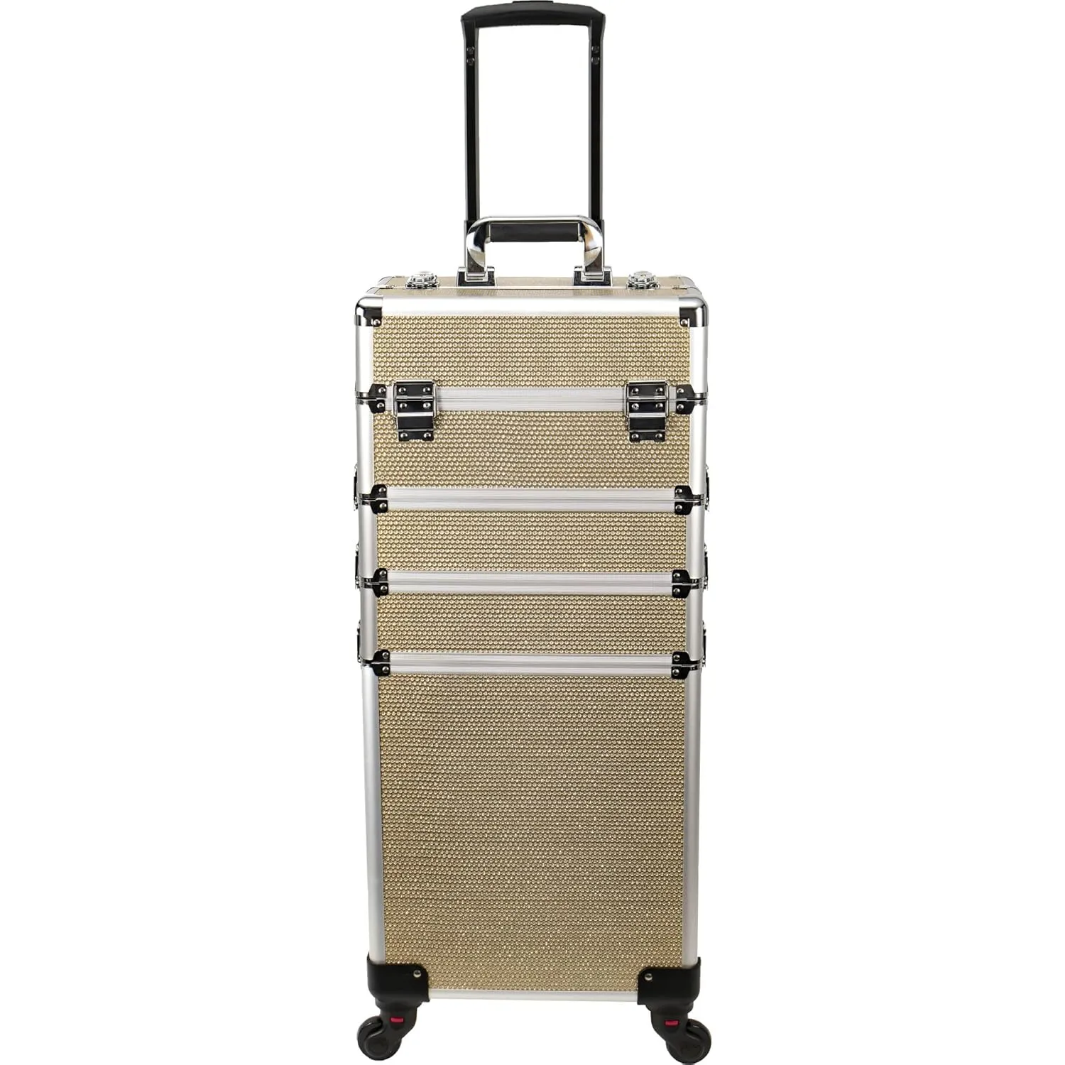 Ver Beauty 4-in-1 Professional Makeup Travel Case Champagne Glitter Aluminum Frame Cosmetic Lockable Large Storage Portable Case 360° Rolling Wheel