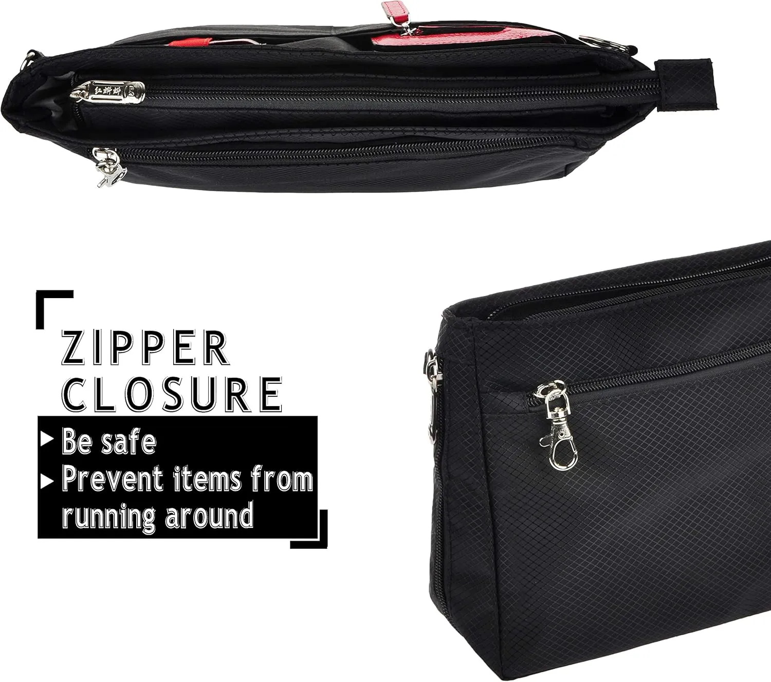 Vercord Expandable Nylon Handbag Purse Organizer Insert Liner Shaper Bag In Bag Black Large