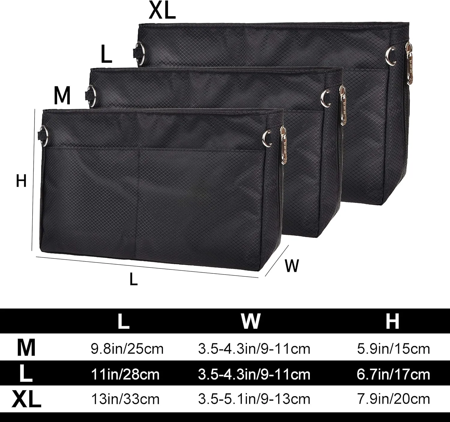 Vercord Expandable Nylon Handbag Purse Organizer Insert Liner Shaper Bag In Bag Black Large