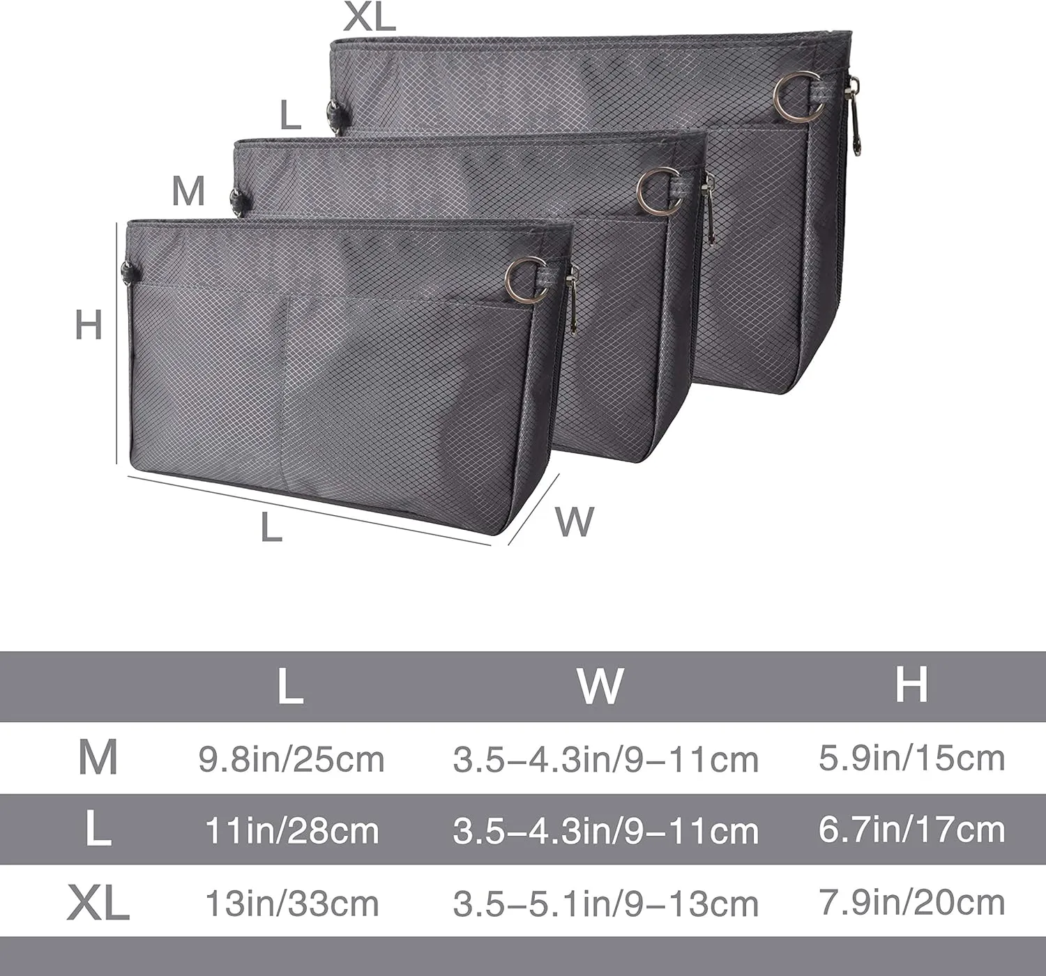 Vercord Expandable Nylon Handbag Purse Organizer Insert Liner Shaper Bag in Bag Dark Grey Medium