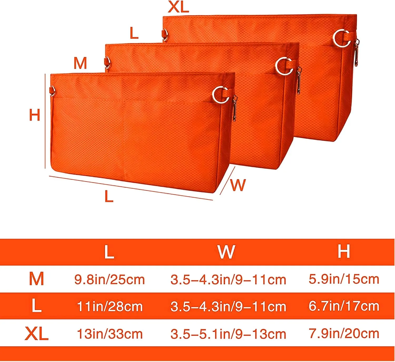 Vercord Expandable Nylon Handbag Purse Organizer Insert Liner Shaper Bag in Bag Orange XLarge