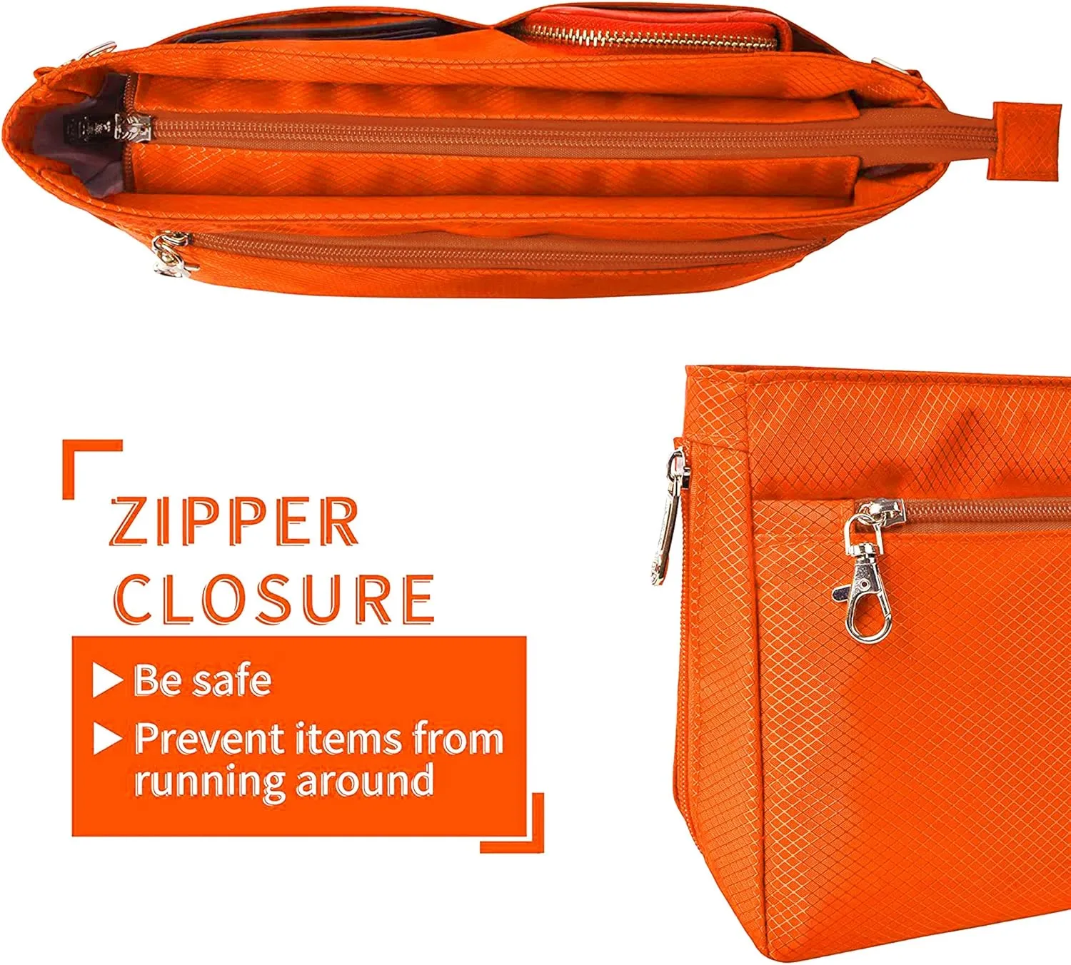 Vercord Expandable Nylon Handbag Purse Organizer Insert Liner Shaper Bag in Bag Orange XLarge