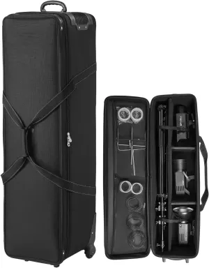 VEVOR Studio Equipment Trolley Case, Rolling Camera Bag, Carrying Bag with Wheels Straps Padded Compartment Handle, for Light Stands, Tripods, Telescopes