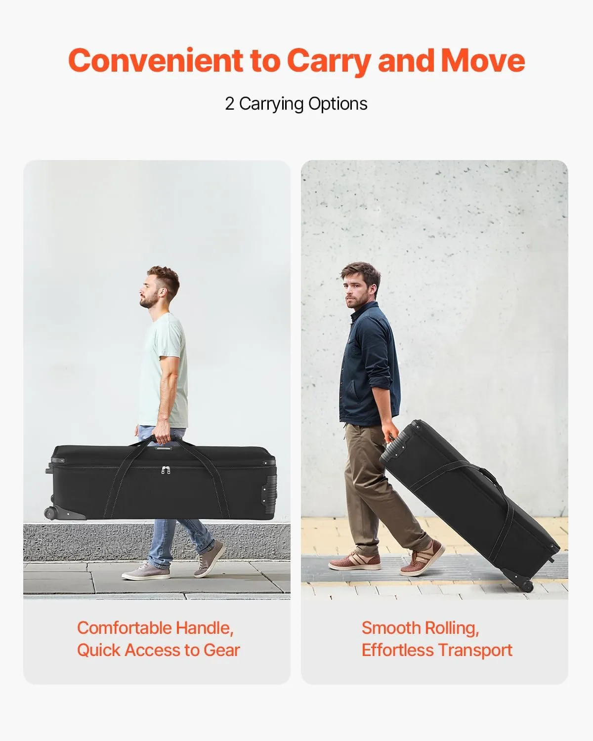 VEVOR Studio Equipment Trolley Case, Rolling Camera Bag, Carrying Bag with Wheels Straps Padded Compartment Handle, for Light Stands, Tripods, Telescopes