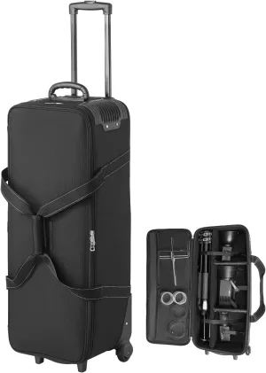 VEVOR Studio Equipment Trolley Case, Rolling Camera Bag, Carrying Bag with Wheels Straps Padded Compartment Handle, for Light Stands, Tripods, Telescopes