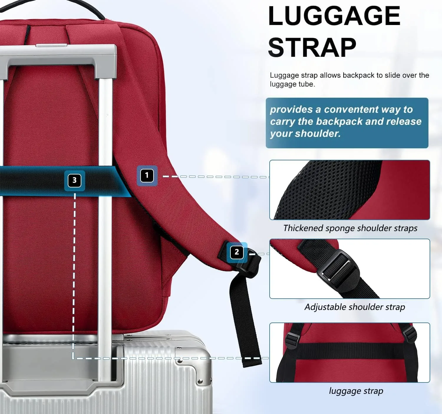 Victoriatourist Laptop Backpack for Women, Backpack College Bookbag with USB Charging Port, Water Resistant Daypack Cute Book Bag for Ladies Fit 15.6 Inch Computer（Red）