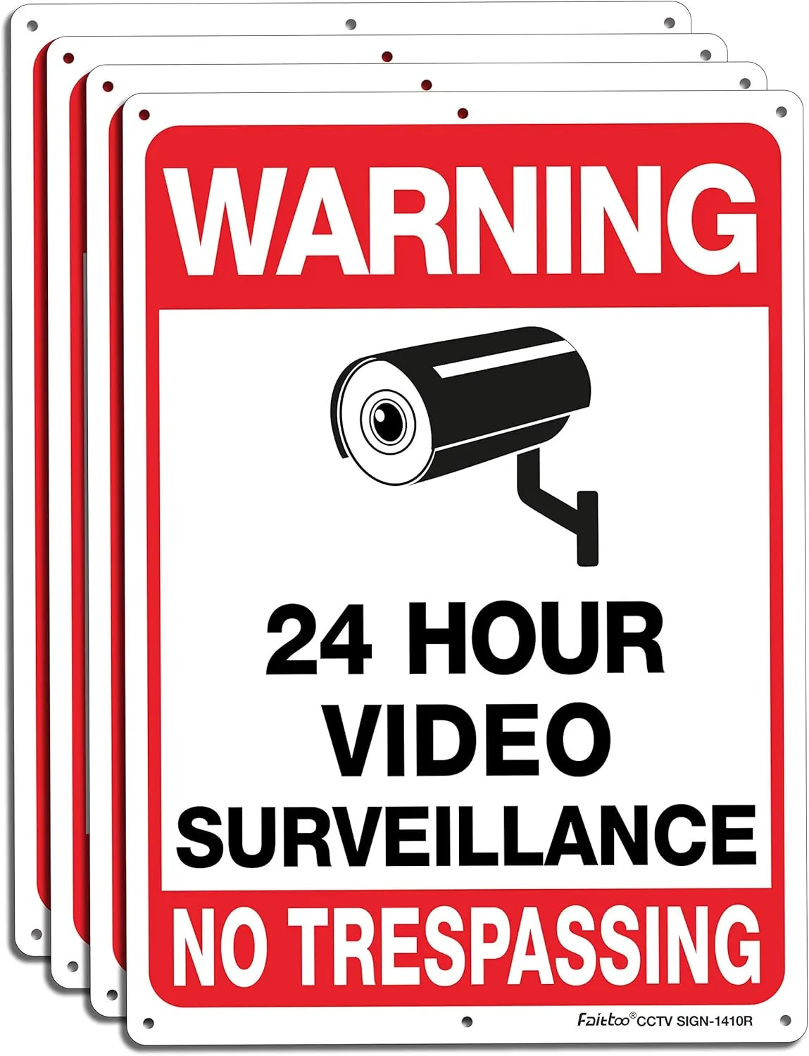 Video Surveillance Sign, No Trespassing Sign, Metal Reflective Warning Sign, 4 Pack, 14x10 Inches .040 Aluminum, Indoor or Outdoor Use for Home Business CCTV Security Camera,UV Protected & Waterproof