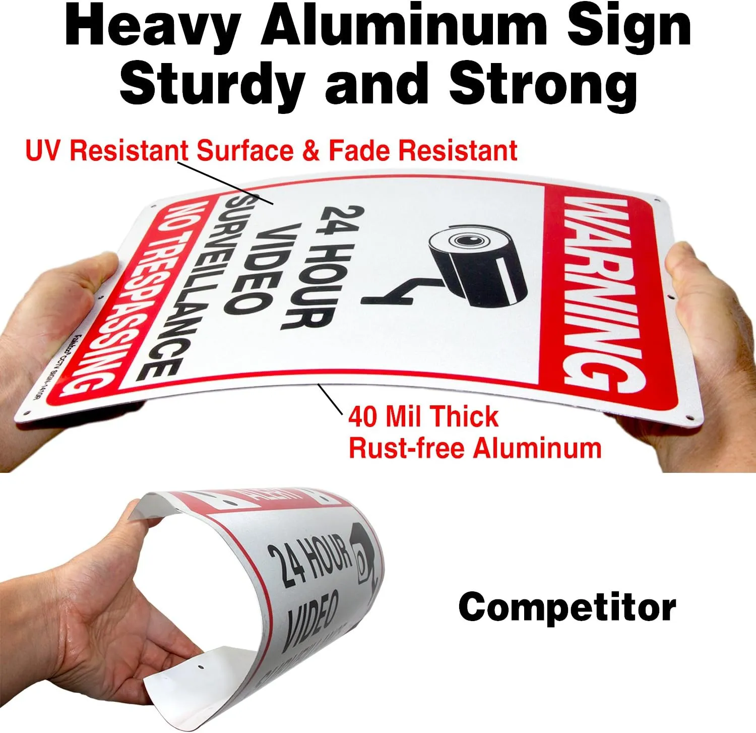 Video Surveillance Sign, No Trespassing Sign, Metal Reflective Warning Sign, 4 Pack, 14x10 Inches .040 Aluminum, Indoor or Outdoor Use for Home Business CCTV Security Camera,UV Protected & Waterproof
