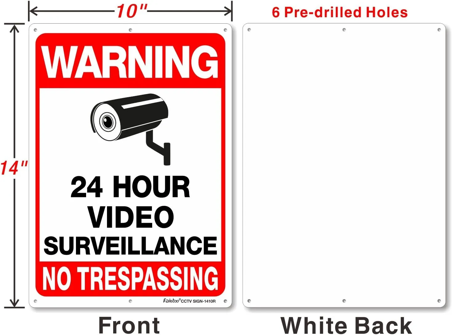 Video Surveillance Sign, No Trespassing Sign, Metal Reflective Warning Sign, 4 Pack, 14x10 Inches .040 Aluminum, Indoor or Outdoor Use for Home Business CCTV Security Camera,UV Protected & Waterproof