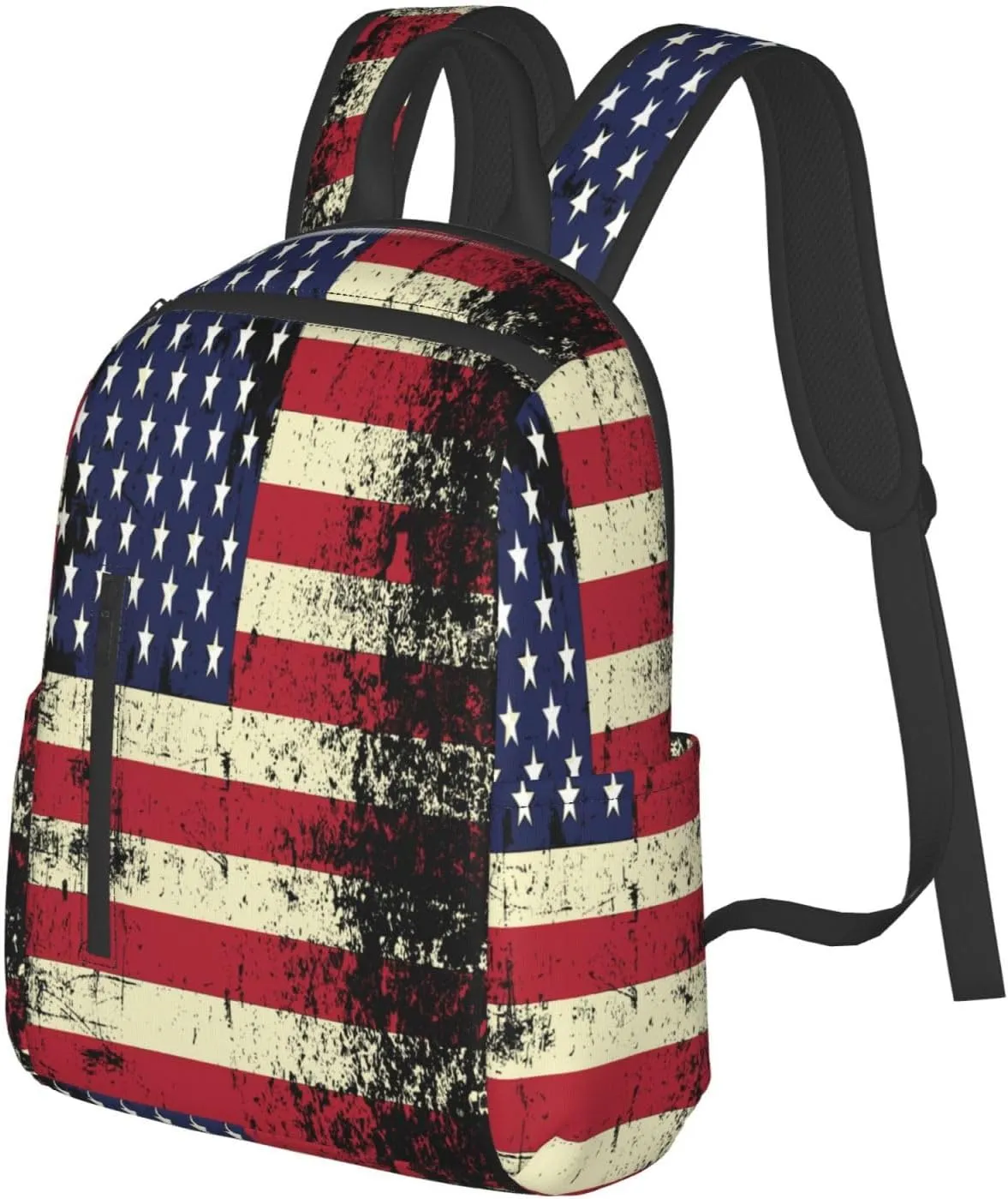 Vintage American Flag Casual Backpacks Laptop Backpack Outdoor Travel Rucksack Sport Carry-On Daypack Lightweight Bag with Multi-Pockets