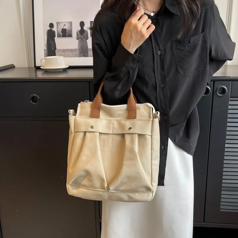 Vintage Canvas Messenger Bag for Women Travel Satchel Shoulder Bag Emo Acubi Laptop Bag Cyber Punk Purse (Beige)