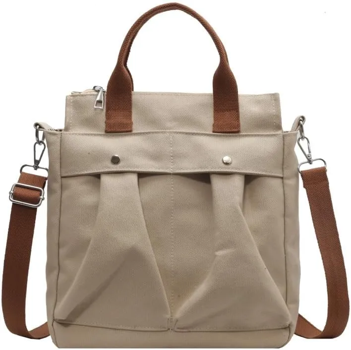 Vintage Canvas Messenger Bag for Women Travel Satchel Shoulder Bag Emo Acubi Laptop Bag Cyber Punk Purse (Beige)