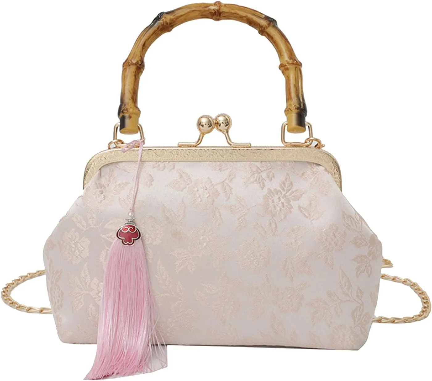 Vintage Embroidered Flower Handbag, Flower Embroidery Rustic Shoulder Bag, Kiss Lock Closure Bag for Women