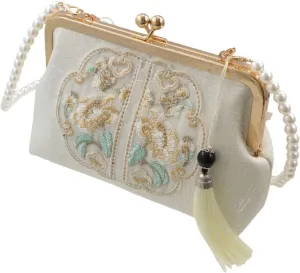 Vintage Floral Embroidered Cheongsam Clutch Purse,Elegant Evening Bag with Chinese Style, Evening Bag with Chain Strap, Embroidery Pearl Crossbody Bag, Clutch Bag, Cheongsam Accessories