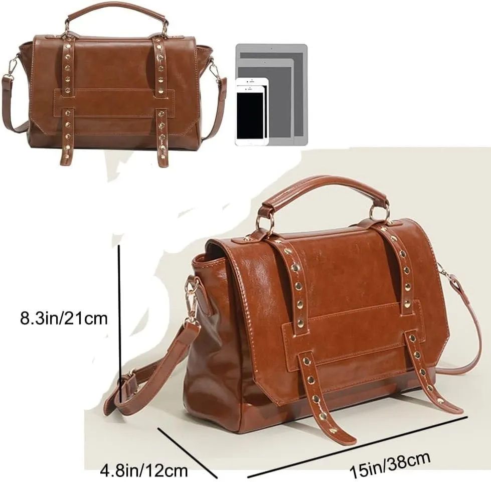 Vintage Handbags Womens Messenger Oil Wax Leather Briefcase Shoulder Top Handle Satchel Crossbody Laptop