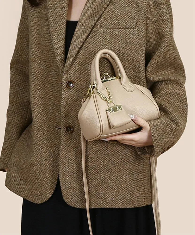 Vintage Kiss Lock Purse for Women Trendy PU Leather Crossbody Bag Satchel with Top Handle Wedding Evening Clutch