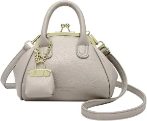 Vintage Kiss Lock Purse for Women Trendy PU Leather Crossbody Bag Satchel with Top Handle Wedding Evening Clutch