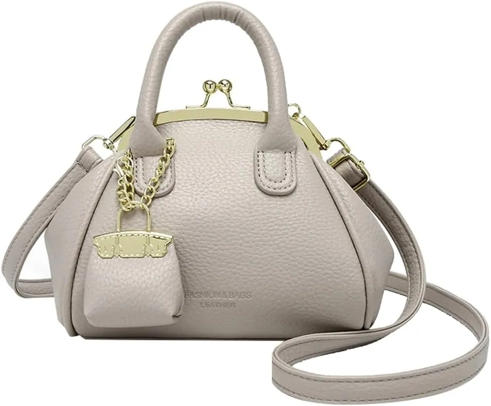Vintage Kiss Lock Purse for Women Trendy PU Leather Crossbody Bag Satchel with Top Handle Wedding Evening Clutch