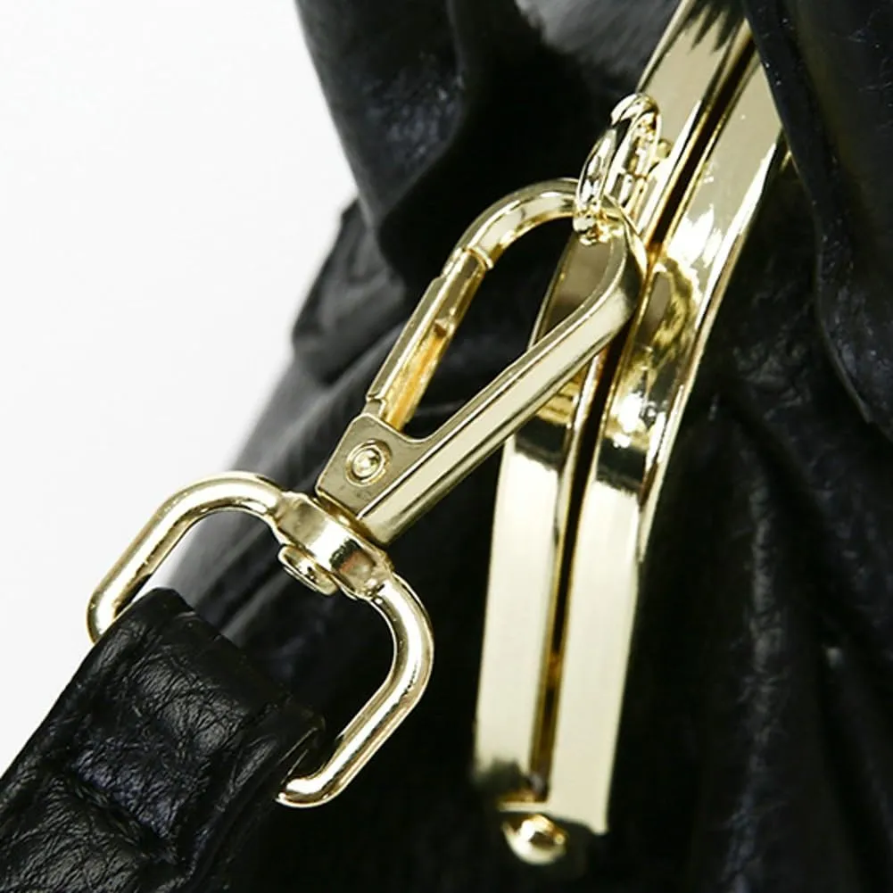 Vintage Kiss Lock Purse for Women Trendy PU Leather Crossbody Bag Satchel with Top Handle Wedding Evening Clutch