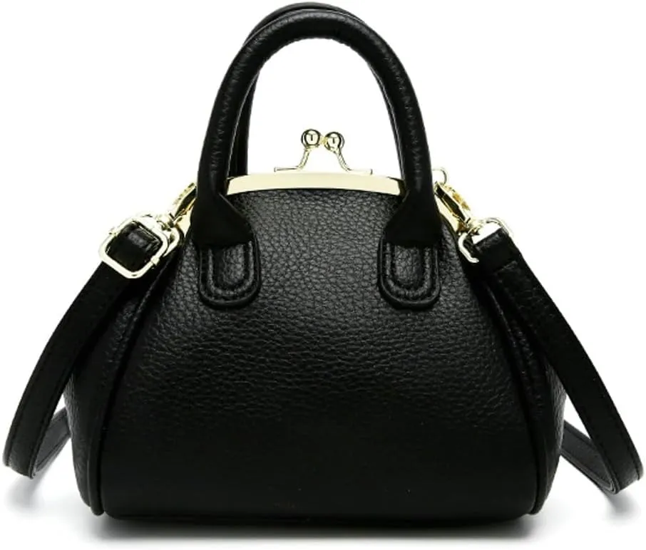 Vintage Kiss Lock Purse for Women Trendy PU Leather Crossbody Bag Satchel with Top Handle Wedding Evening Clutch