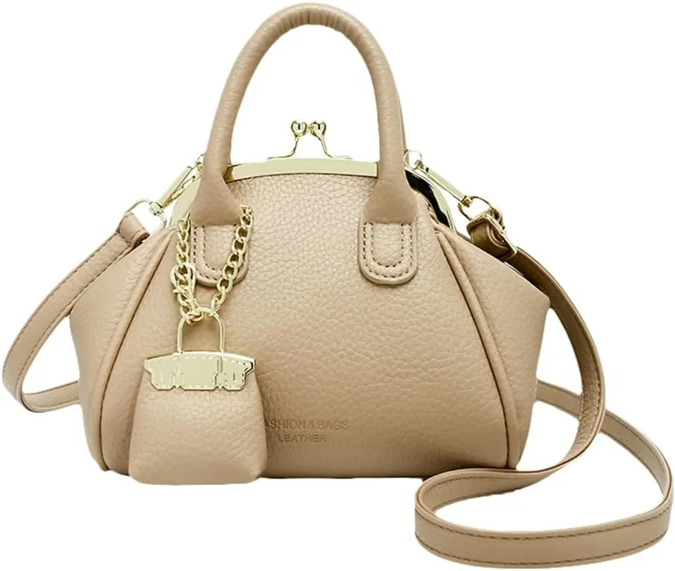 Vintage Kiss Lock Purse for Women Trendy PU Leather Crossbody Bag Satchel with Top Handle Wedding Evening Clutch