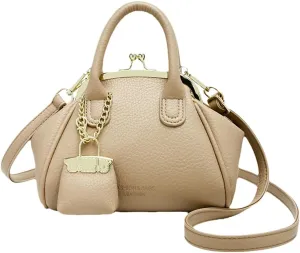 Vintage Kiss Lock Purse for Women Trendy PU Leather Crossbody Bag Satchel with Top Handle Wedding Evening Clutch