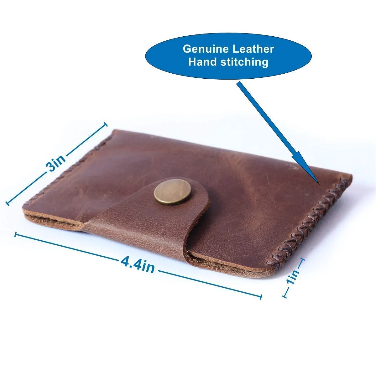 Vintage Leather Wallet - Slim Front Pocket Credit Card Holder, Hand-Stitched Genuine Cowhide Wallet for Men & Women, Holds 4-8 Cards   Cash (Dark brown stitching, Small Flap Wallet)