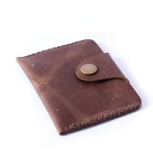 Vintage Leather Wallet - Slim Front Pocket Credit Card Holder, Hand-Stitched Genuine Cowhide Wallet for Men & Women, Holds 4-8 Cards   Cash (Dark brown stitching, Small Flap Wallet)