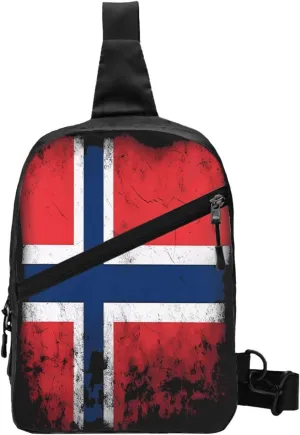 Vintage Norway Norwegian Flag Crossbody Bag Portable Sling Bags Foldable Chest Daypack Reusable Sports Shoulder Backpack Diagonally Casual Rucksack Travel Bag