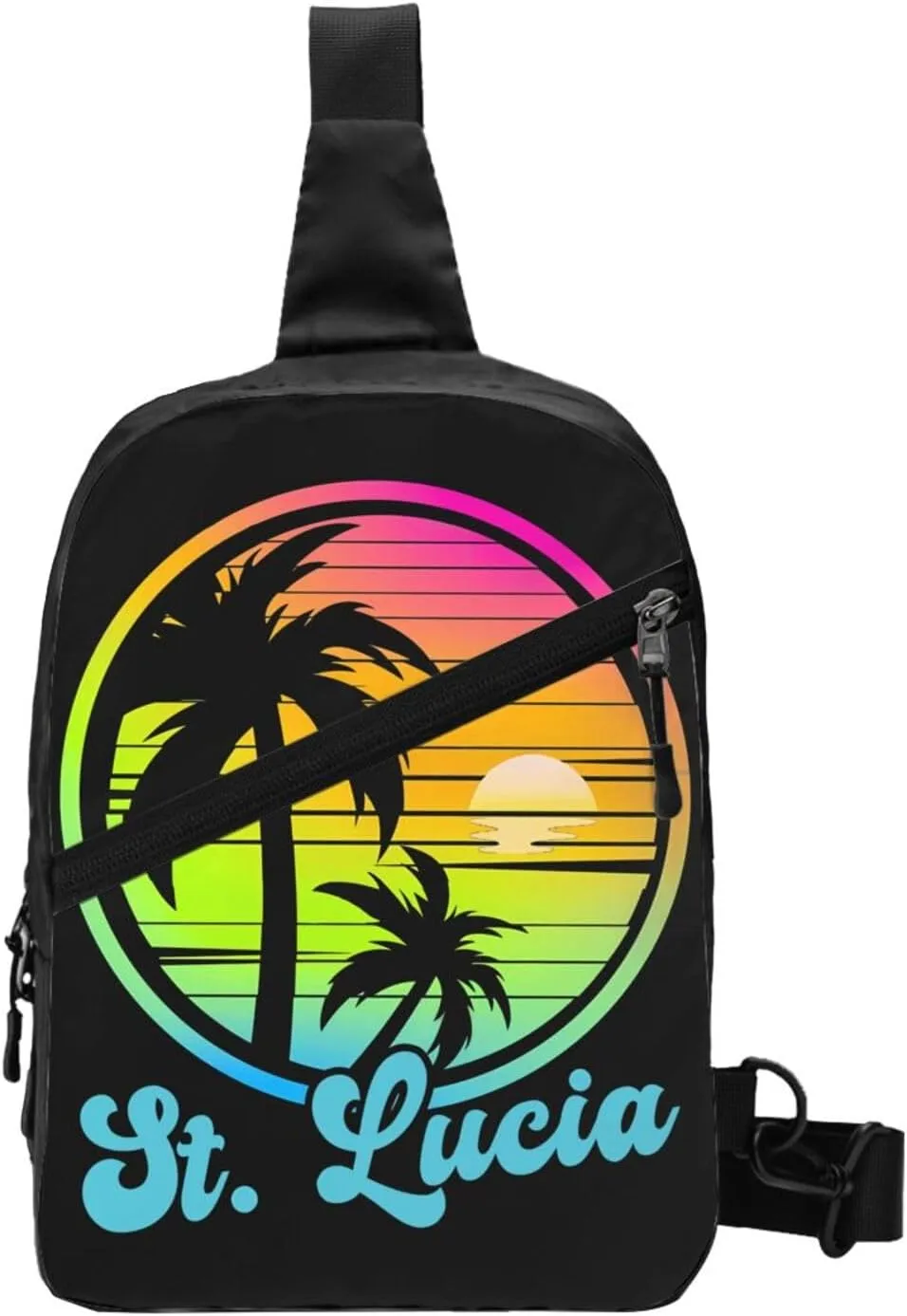 Vintage Saint Lucian Lucia Sunset Tropical Beach 80s Crossbody Bag Portable Sling Bags Foldable Chest Daypack Reusable Sports Shoulder Backpack Diagonally Casual Rucksack Travel Bag