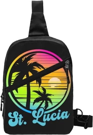 Vintage Saint Lucian Lucia Sunset Tropical Beach 80s Crossbody Bag Portable Sling Bags Foldable Chest Daypack Reusable Sports Shoulder Backpack Diagonally Casual Rucksack Travel Bag