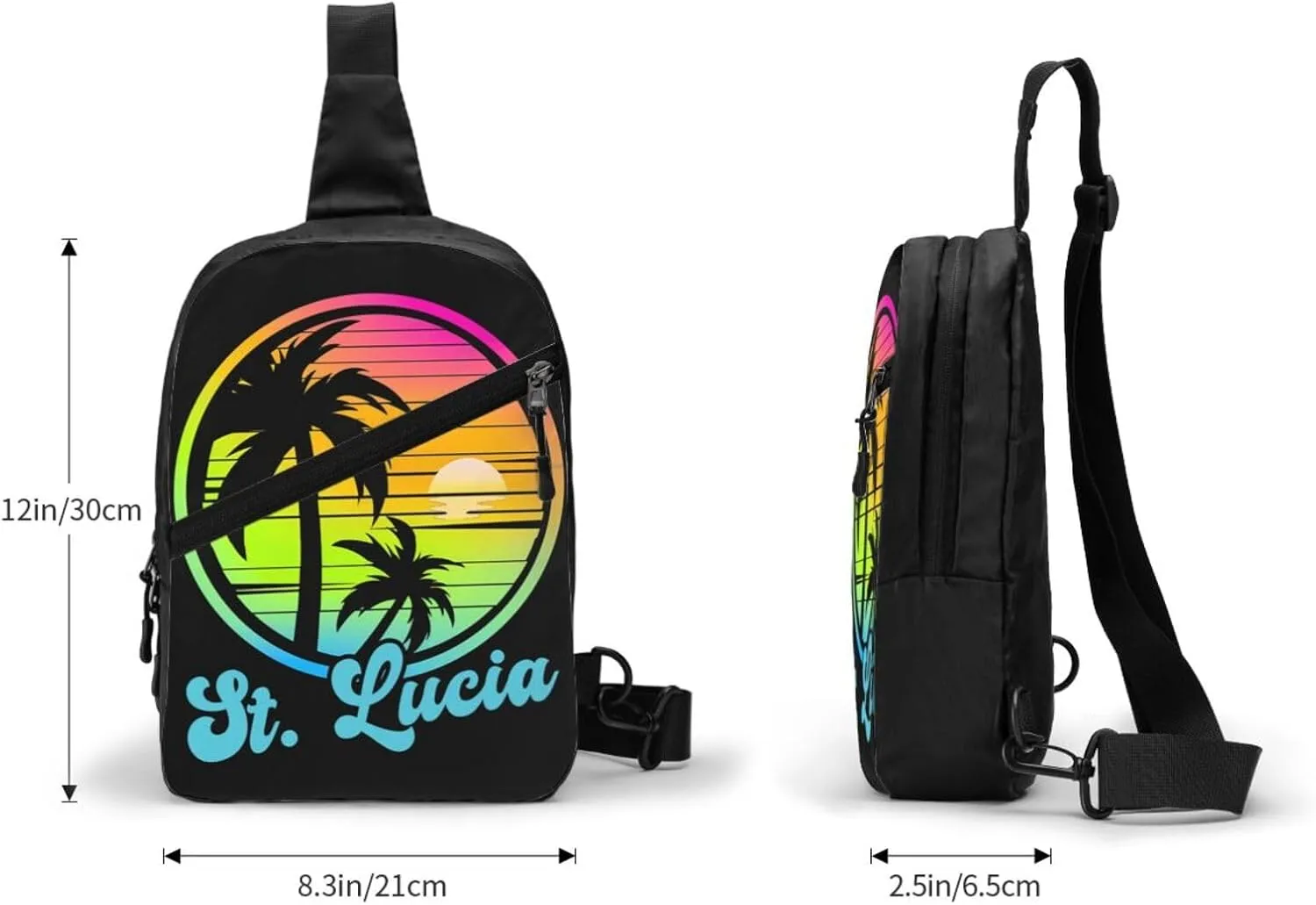 Vintage Saint Lucian Lucia Sunset Tropical Beach 80s Crossbody Bag Portable Sling Bags Foldable Chest Daypack Reusable Sports Shoulder Backpack Diagonally Casual Rucksack Travel Bag