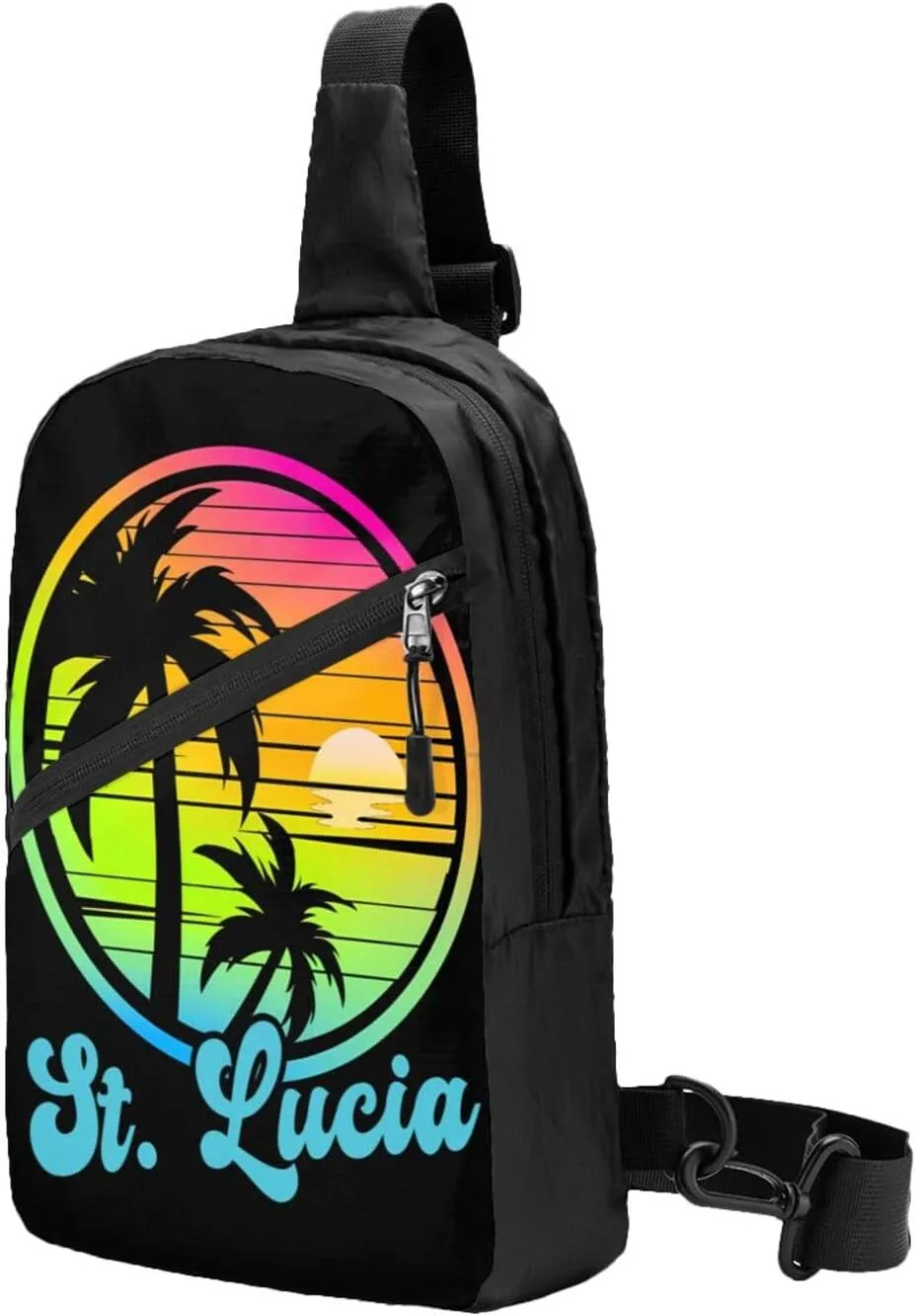 Vintage Saint Lucian Lucia Sunset Tropical Beach 80s Crossbody Bag Portable Sling Bags Foldable Chest Daypack Reusable Sports Shoulder Backpack Diagonally Casual Rucksack Travel Bag