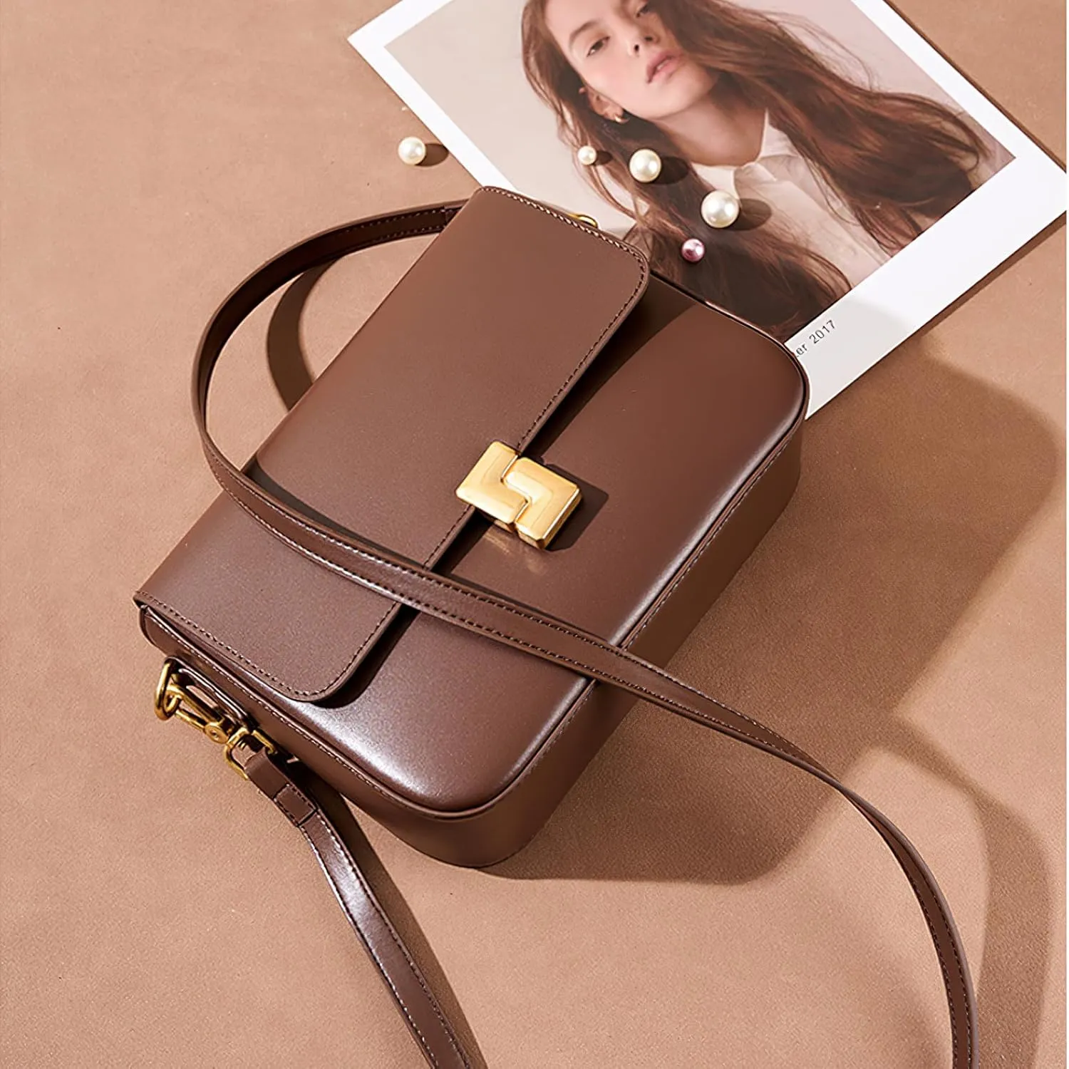 Vintage Shoulder Bag for Women – Genuine Leather Crossbody Purse with Lock, Medium Top Handle Underarm Bag