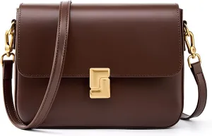 Vintage Shoulder Bag for Women – Genuine Leather Crossbody Purse with Lock, Medium Top Handle Underarm Bag