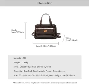 Vintage Solid Color Crossbody Bag Classic Structured Handbag, Faux Leather Satchel with Gold-Tone Lock