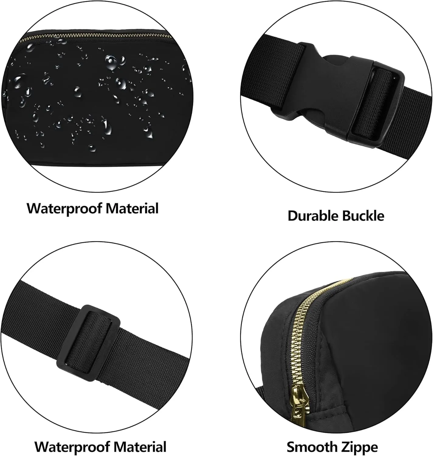 VKIOIP 2 Pack Unisex Fanny Pack Waist Belt Bag with Adjustable Strap,Hands Free Crossbody Fanny Bag with Zipper for Woman and Man,for Hiking,Running,Sports Gifts(Black & Beige)