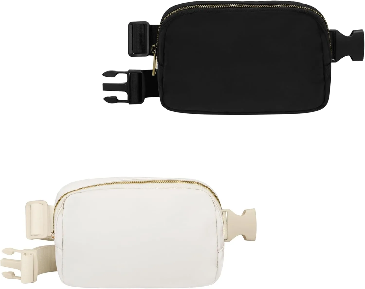 VKIOIP 2 Pack Unisex Fanny Pack Waist Belt Bag with Adjustable Strap,Hands Free Crossbody Fanny Bag with Zipper for Woman and Man,for Hiking,Running,Sports Gifts(Black & Beige)