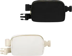 VKIOIP 2 Pack Unisex Fanny Pack Waist Belt Bag with Adjustable Strap,Hands Free Crossbody Fanny Bag with Zipper for Woman and Man,for Hiking,Running,Sports Gifts(Black & Beige)
