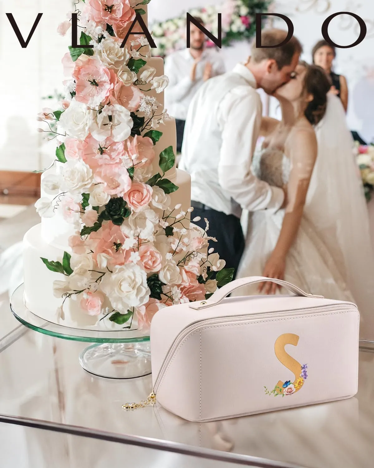 Vlando Bridesmaid Gifts for Wedding Day,Makeup Travel Bag, Gift Ideas for Women,Traveler,Maid Of Honor Personalized Bachelorette Party Gifts Birthday Gifts for Women Female(Letter S)