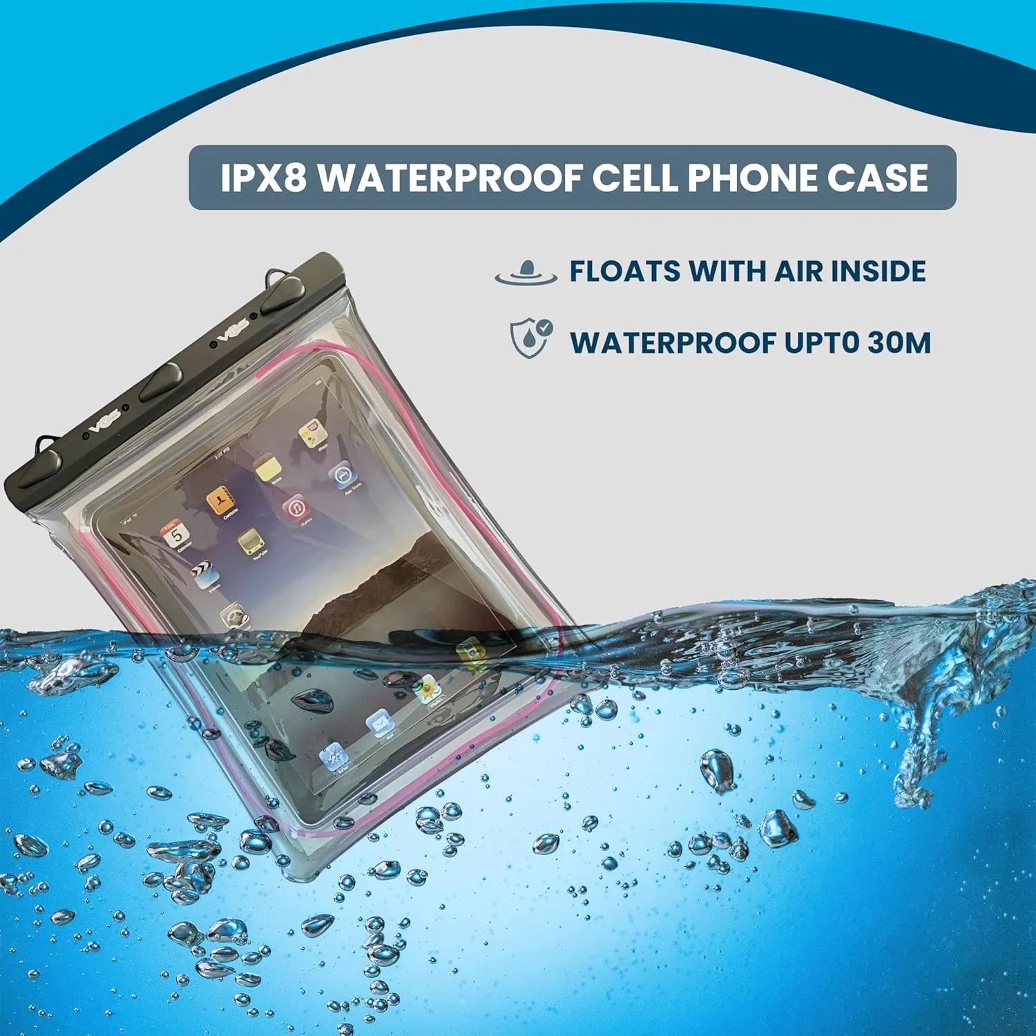 VOS Universal Waterproof Case, Dry Bag Pouch for Tablets up to 11 inch (Pink)
