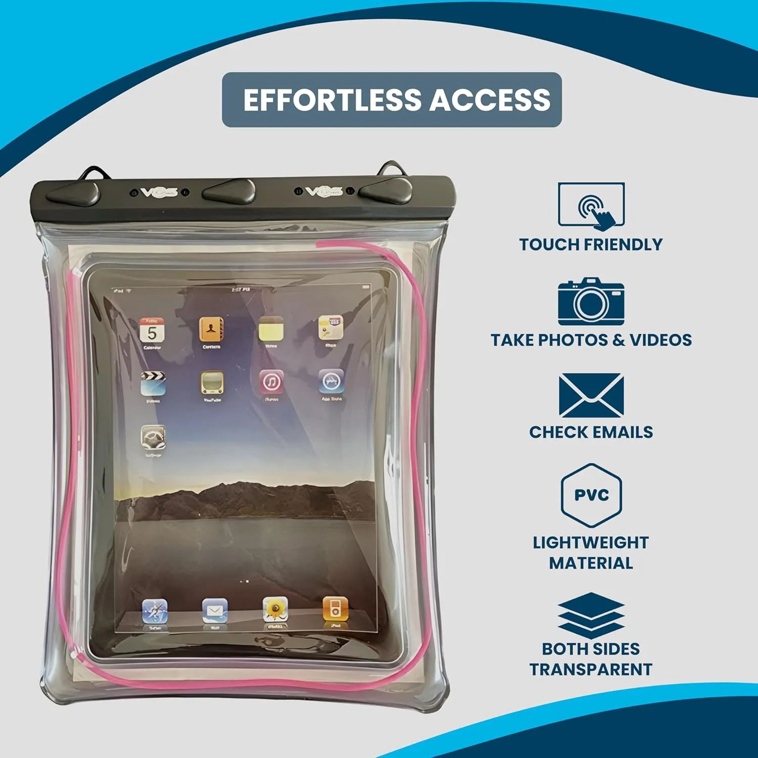 VOS Universal Waterproof Case, Dry Bag Pouch for Tablets up to 11 inch (Pink)