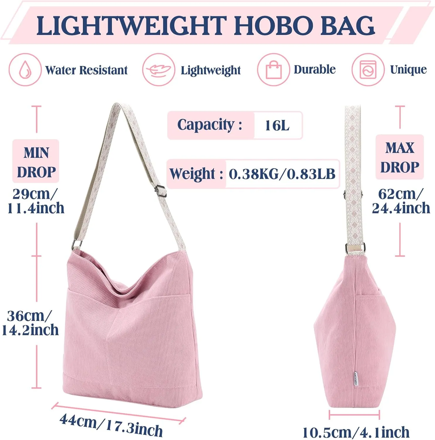 VX VONXURY Crossbody Bag,Lightweight Canvas Shoulder Tote for Women Water Resistant Top Zip Hobo Purse with Adjustable Strap