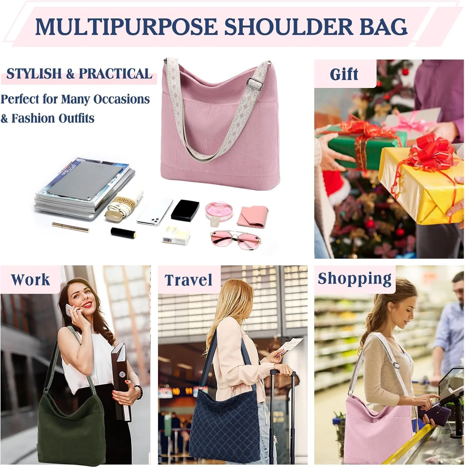 VX VONXURY Crossbody Bag,Lightweight Canvas Shoulder Tote for Women Water Resistant Top Zip Hobo Purse with Adjustable Strap