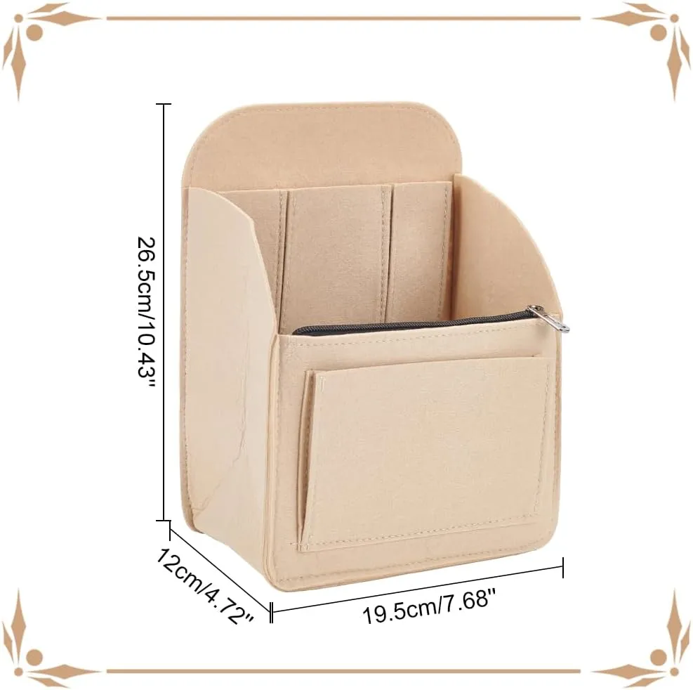 WADORN Felt Backpack Organizer Insert, Multi-Pocket Rucksack Interior Shaper Multifunctional Bag in Bag Travel Insert with Zipper, 7.6x4.7x10.4 Inch, Khaki